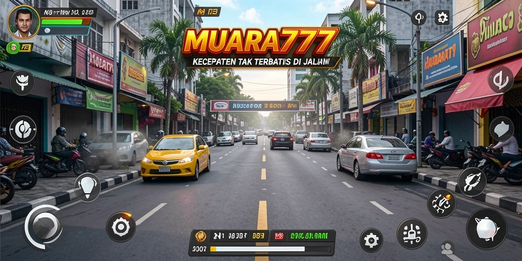 Screenshot MUARA777 menampilkan aksi balapan yang mendebarkan dan mobil yang bertenaga.