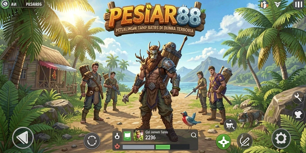 Screenshot gameplay PESIAR88 menampilkan petualangan seru di dunia terbuka.
