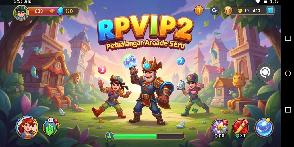 Screenshot gameplay RPVIP2 dengan karakter aktif dalam misi Arcade.