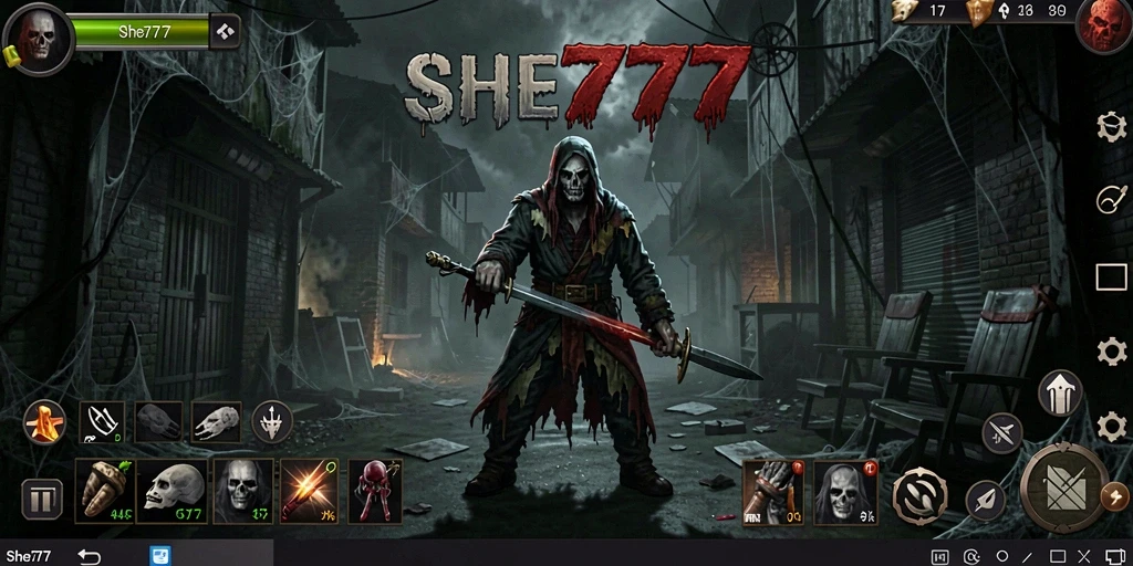 Screenshot gameplay SHE777 menunjukkan ketegangan yang mengerikan dan atmosfer yang mencekam.