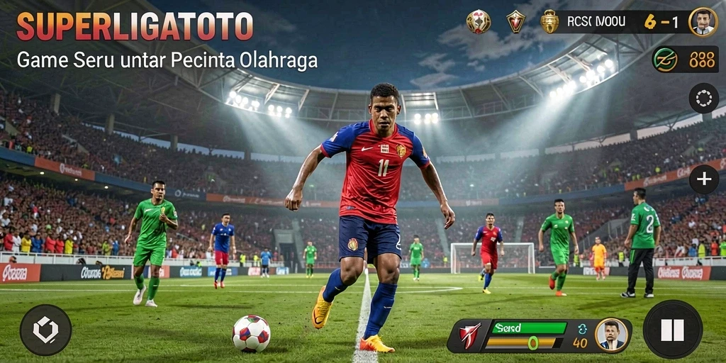 Tampilan gameplay mendebarkan dari SUPERLIGATOTO dengan aksi olahraga yang intens.