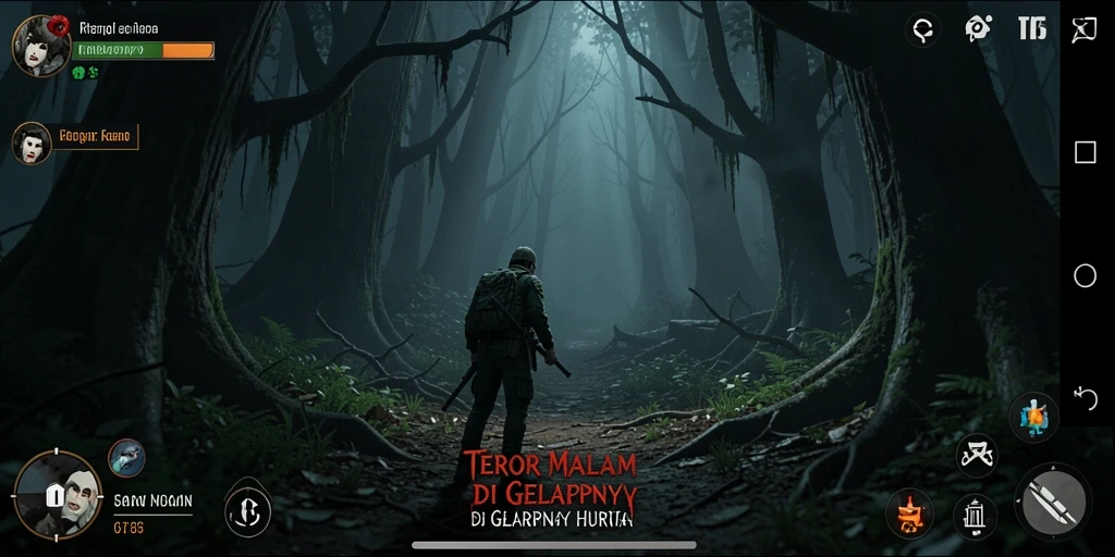 Screenshot gameplay T6 memperlihatkan suasana menyeramkan di hutan.